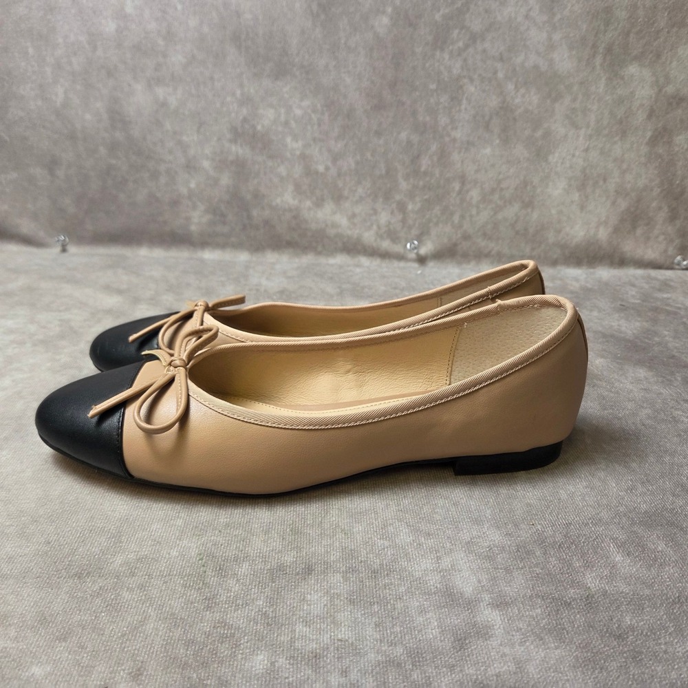 Steve Madden Ellison Ballet Flats Tan Black Cap Toe Bow Accent ELLI08S1 Mens 11M